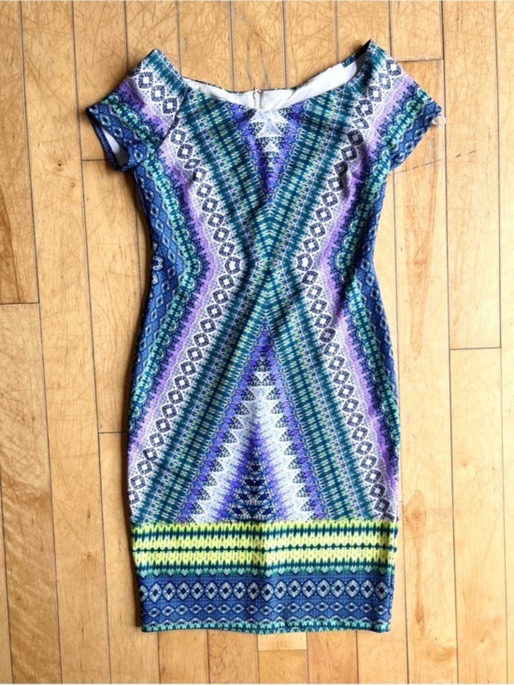 Bisou Bisou by Michele Bohbot Y2K Geometrical Print Sheath Dress Size 8
